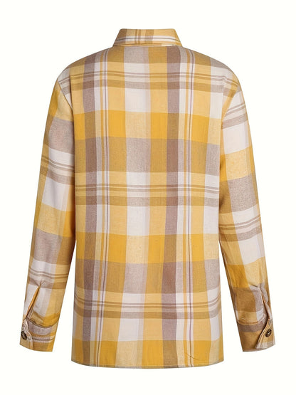 Camisa de poliéster a cuadros con botones para estilo casual