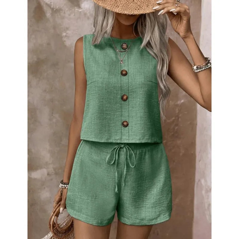 Conjunto para mujer con top sin mangas y pantalón corto ajustable