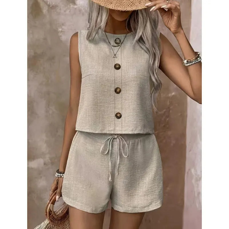 Conjunto para mujer con top sin mangas y pantalón corto ajustable