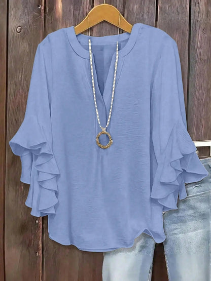 Blusa para mujer con escote en V y mangas acampanadas
