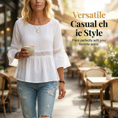Blusa para mujer con encaje delicado y corte peplum fluido