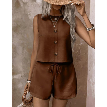 Conjunto para mujer con top sin mangas y pantalón corto ajustable