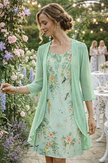 Conjunto de vestido floral para mujer con cárdigan ligero