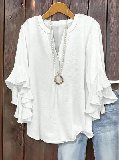 Blusa para mujer con escote en V y mangas acampanadas