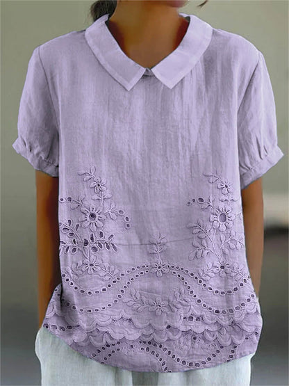 Blusa con cuello bordado calado – Dulce estilo veraniego