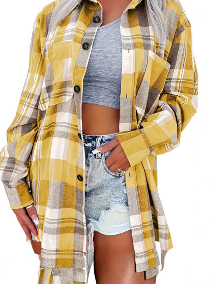 Camisa de poliéster a cuadros con botones para estilo casual