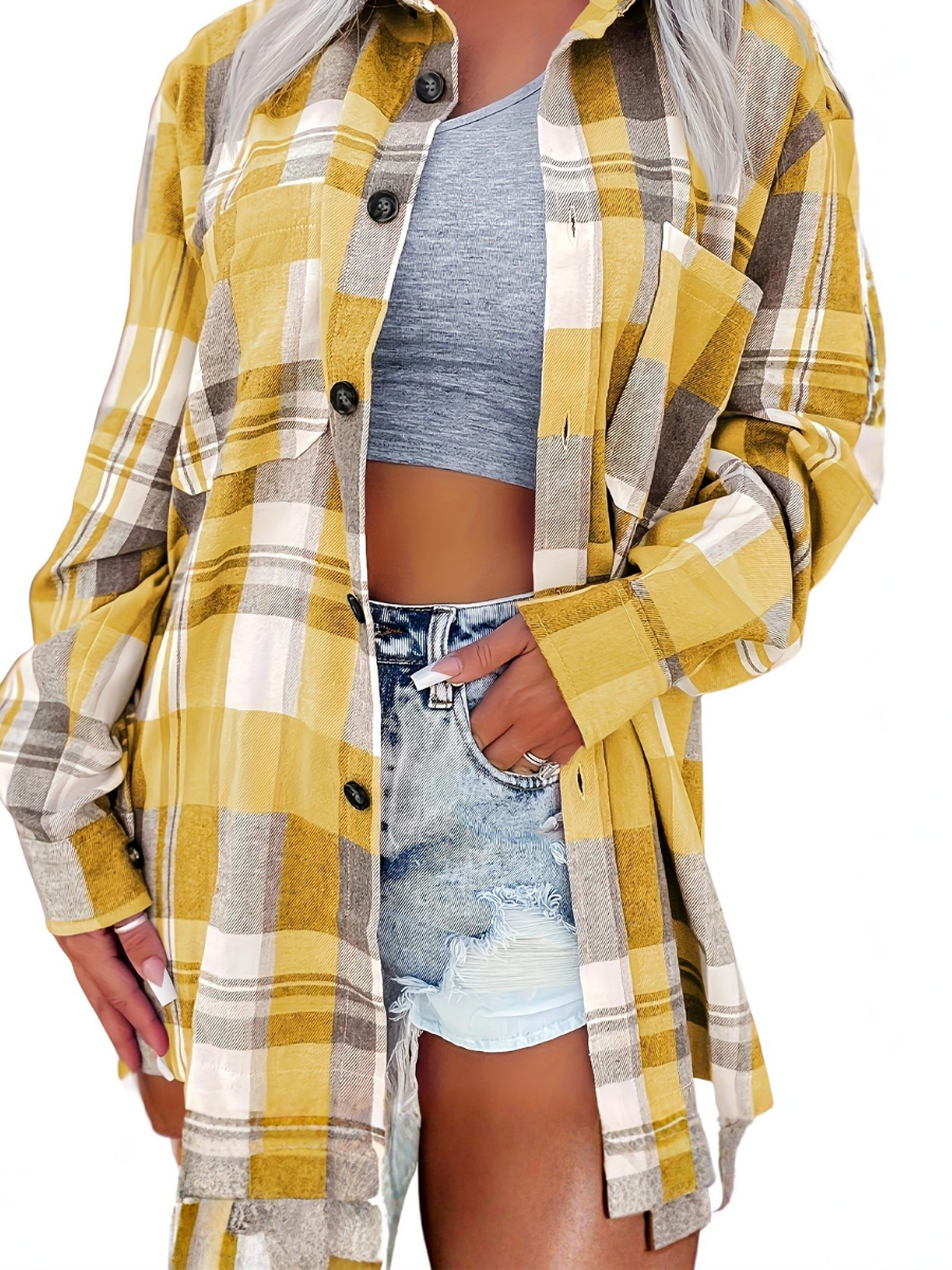 Camisa de poliéster a cuadros con botones para estilo casual