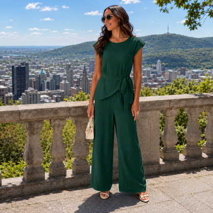 Conjunto de mujer con top anudado y pantalón ancho