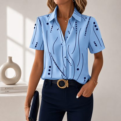 Blusa de mujer con estampado abstracto y cuello camisero