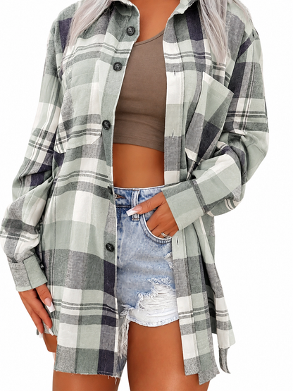 Camisa de poliéster a cuadros con botones para estilo casual
