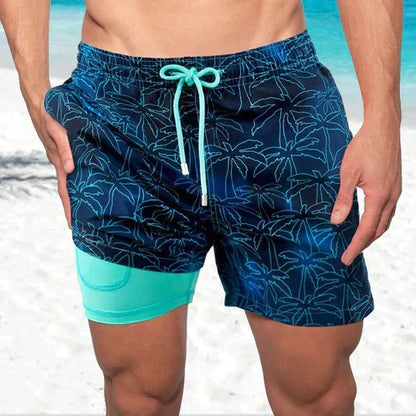 Bañador hombre doble capa con compresión y cordón playa