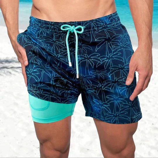 Bañador hombre doble capa con compresión y cordón playa