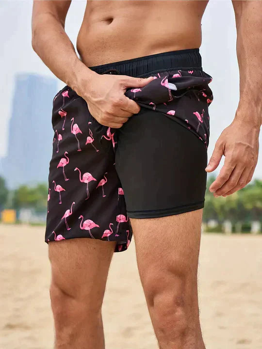 Bañador hombre doble capa con compresión y cordón playa