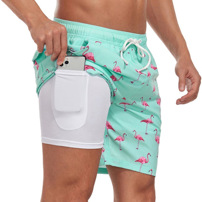 Bañador hombre doble capa con compresión y cordón playa