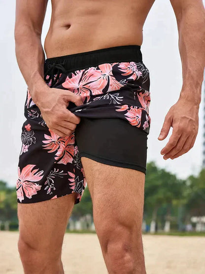 Bañador hombre doble capa con compresión y cordón playa