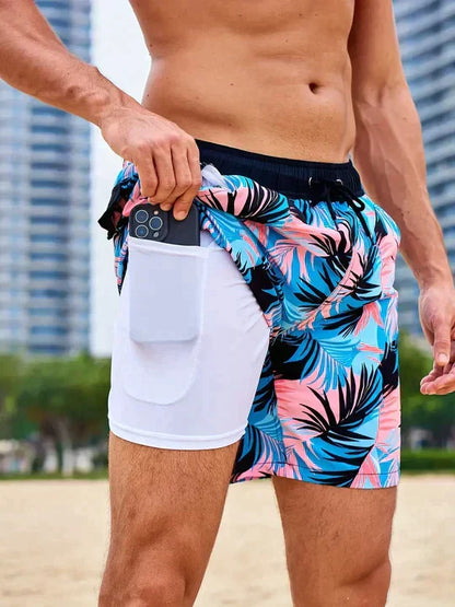 Bañador hombre doble capa con compresión y cordón playa