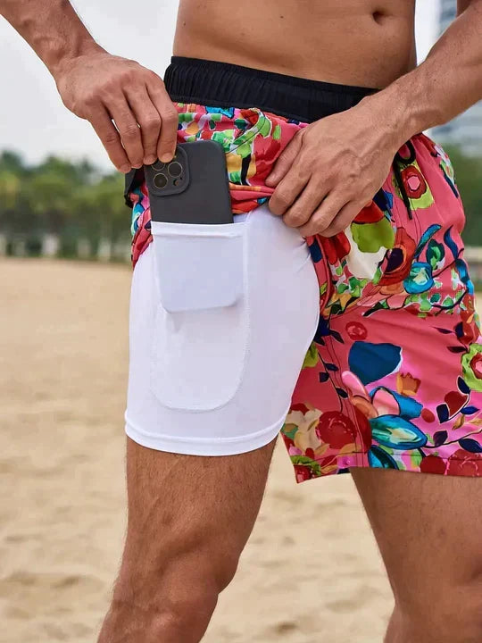 Bañador hombre doble capa con compresión y cordón playa