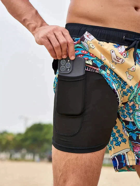 Bañador hombre doble capa con compresión y cordón playa