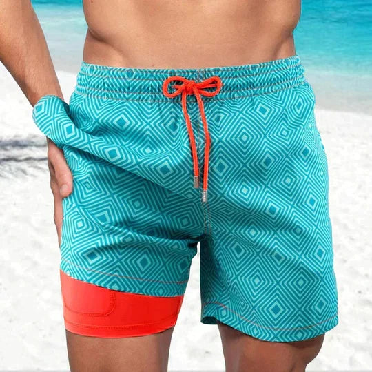 Bañador hombre doble capa con compresión y cordón playa