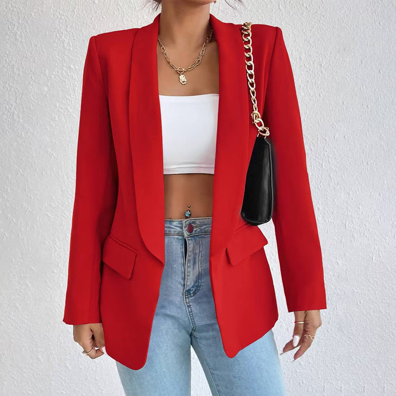 Blazer de tejido plano con solapas esmoquin y cierre de un botón para mujer