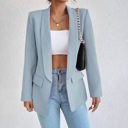 Blazer de tejido plano con solapas esmoquin y cierre de un botón para mujer