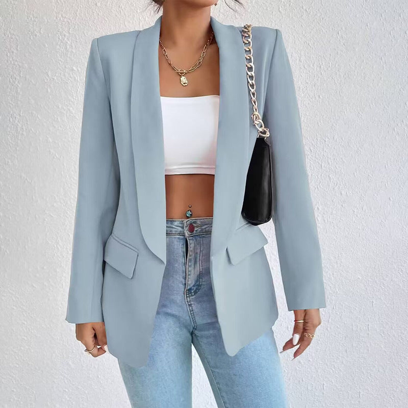 Blazer de tejido plano con solapas esmoquin y cierre de un botón para mujer