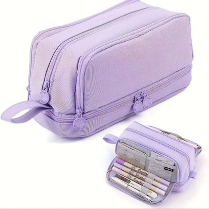 Estuche escolar grande de tela con 4 compartimentos y separador transparente