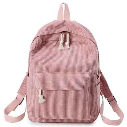 Mochila escolar unisex de pana para estudiantes, mochila para colegio con bolsillo frontal, bolsa escolar