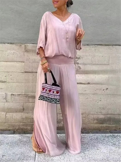 Adeline | Conjunto de dos piezas drapeado con pernera ancha