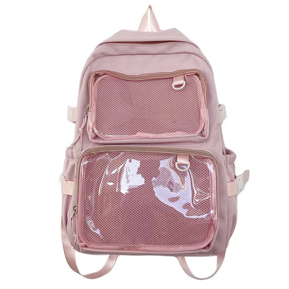 Mochila escolar Ita Bag rosa para mujer, mochila para colegio con bolsillos transparentes y gran capacidad