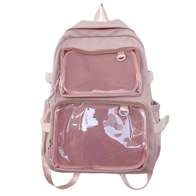 Mochila escolar Ita Bag rosa para mujer, mochila para colegio con bolsillos transparentes y gran capacidad