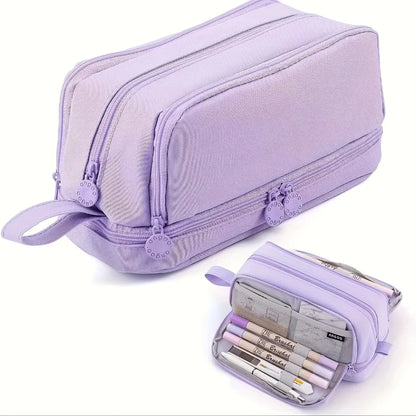 Estuche escolar grande de tela con 4 compartimentos y separador transparente