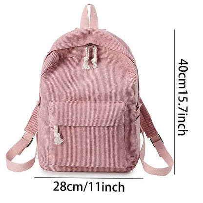 Mochila escolar unisex de pana para estudiantes, mochila para colegio con bolsillo frontal, bolsa escolar
