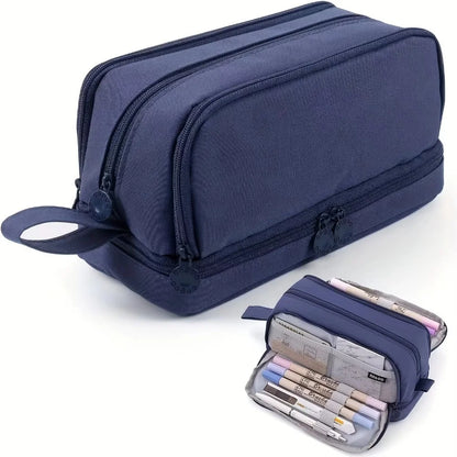 Estuche escolar grande de tela con 4 compartimentos y separador transparente