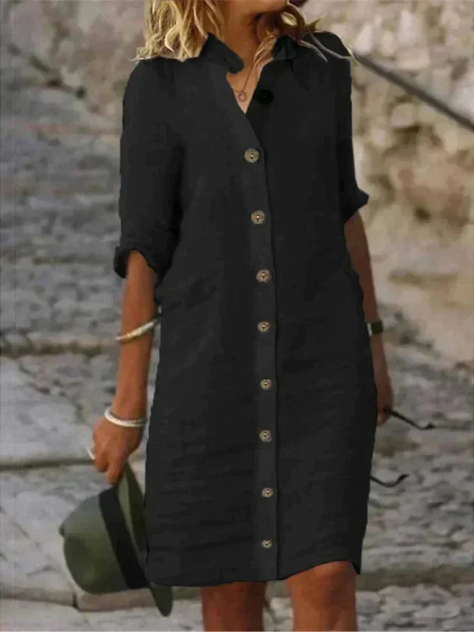 Vestido camisero de lino con botones – Cómodo largo midi