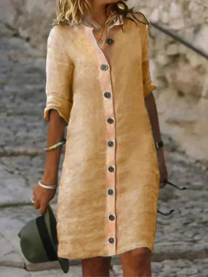Vestido camisero de lino con botones – Cómodo largo midi