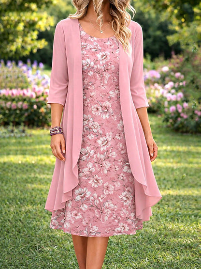 Conjunto de vestido floral para mujer con cárdigan ligero