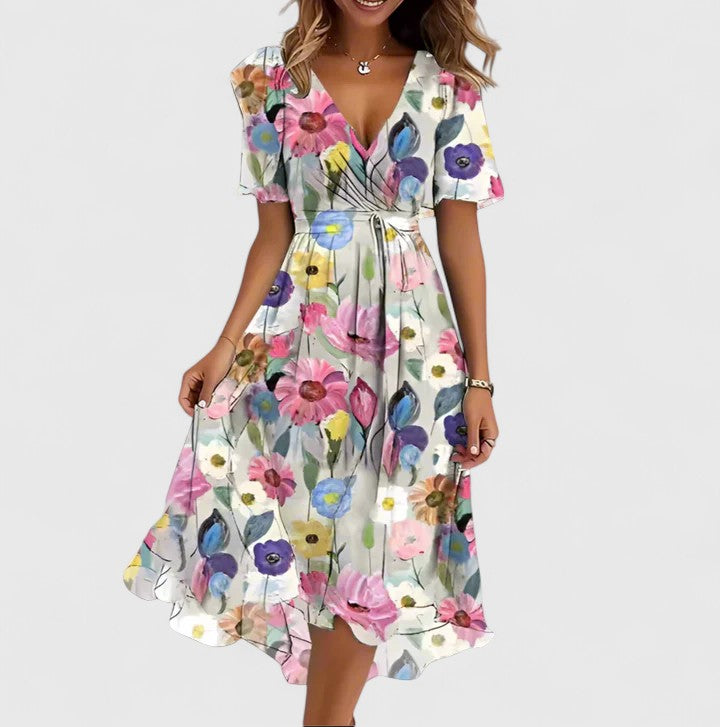 Anais | Vestido corto floral con mangas de volante