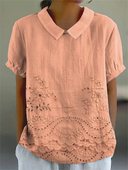 Blusa con cuello bordado calado – Dulce estilo veraniego