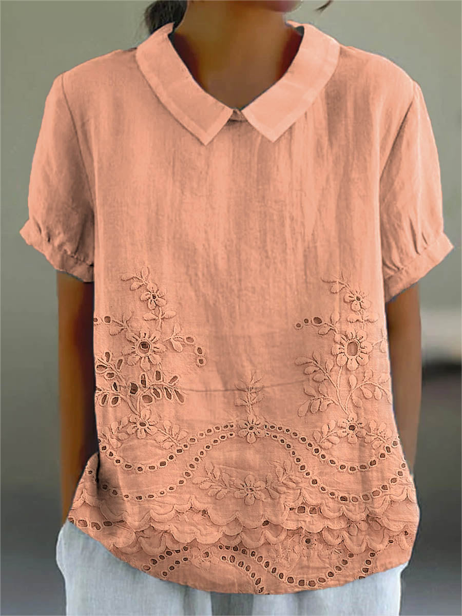 Blusa con cuello bordado calado – Dulce estilo veraniego