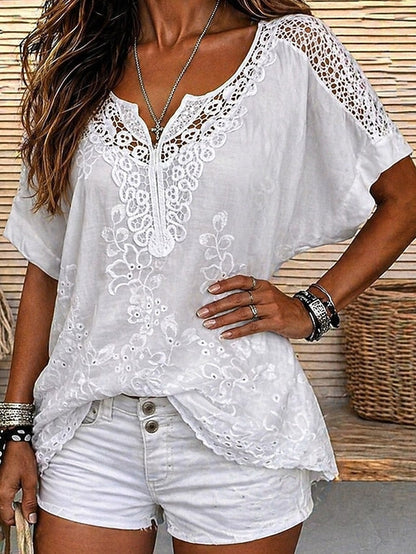 Blusa para mujer con encaje bordado y escote en V