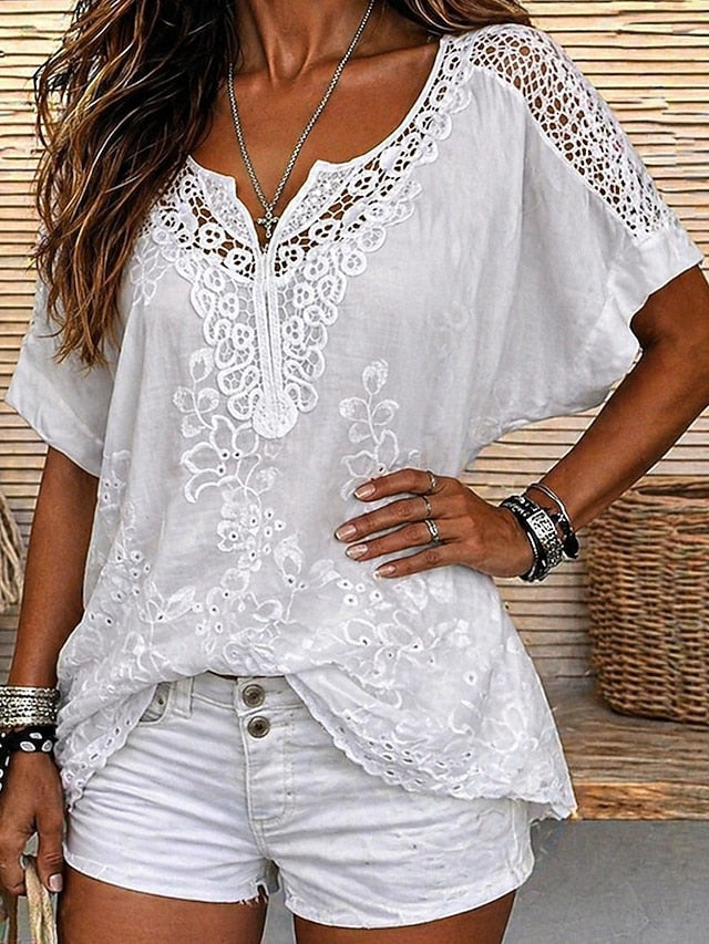 Blusa para mujer con encaje bordado y escote en V