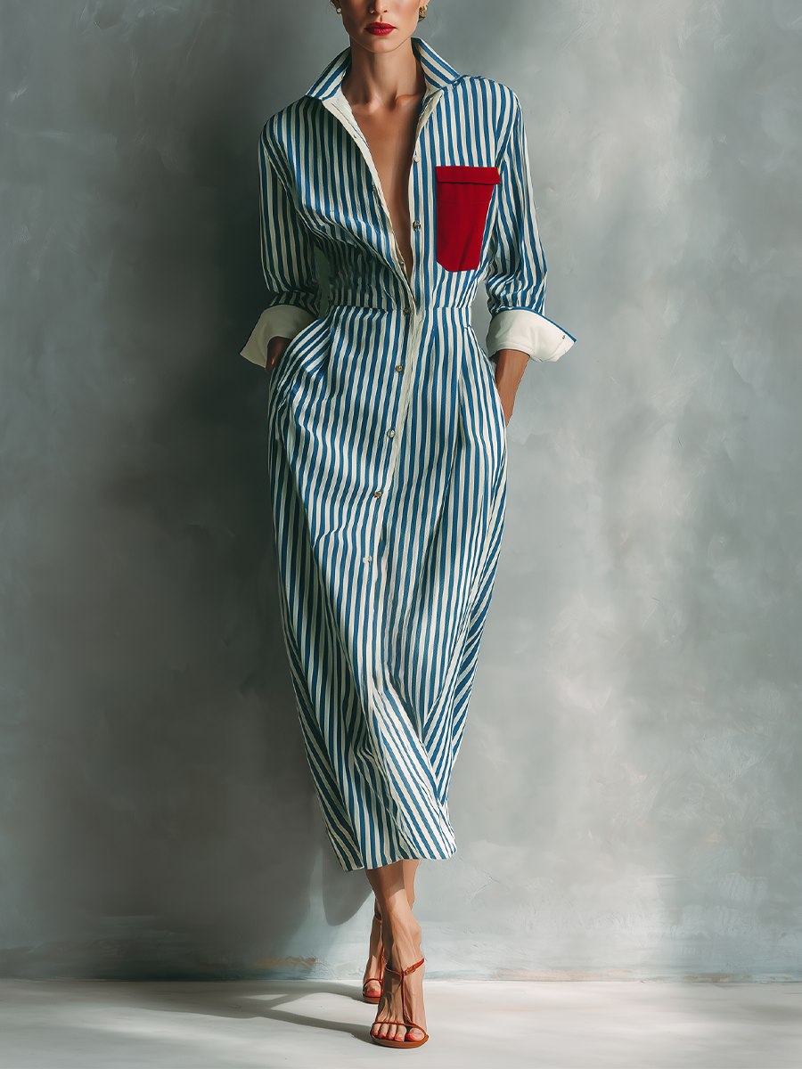 Brisa | Vestido camisero de rayas con bolsillo en el pecho