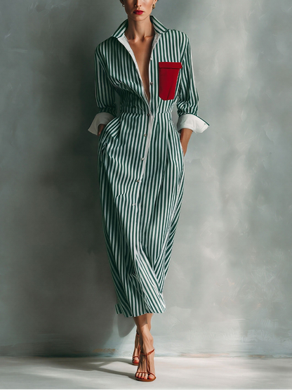 Brisa | Vestido camisero de rayas con bolsillo en el pecho