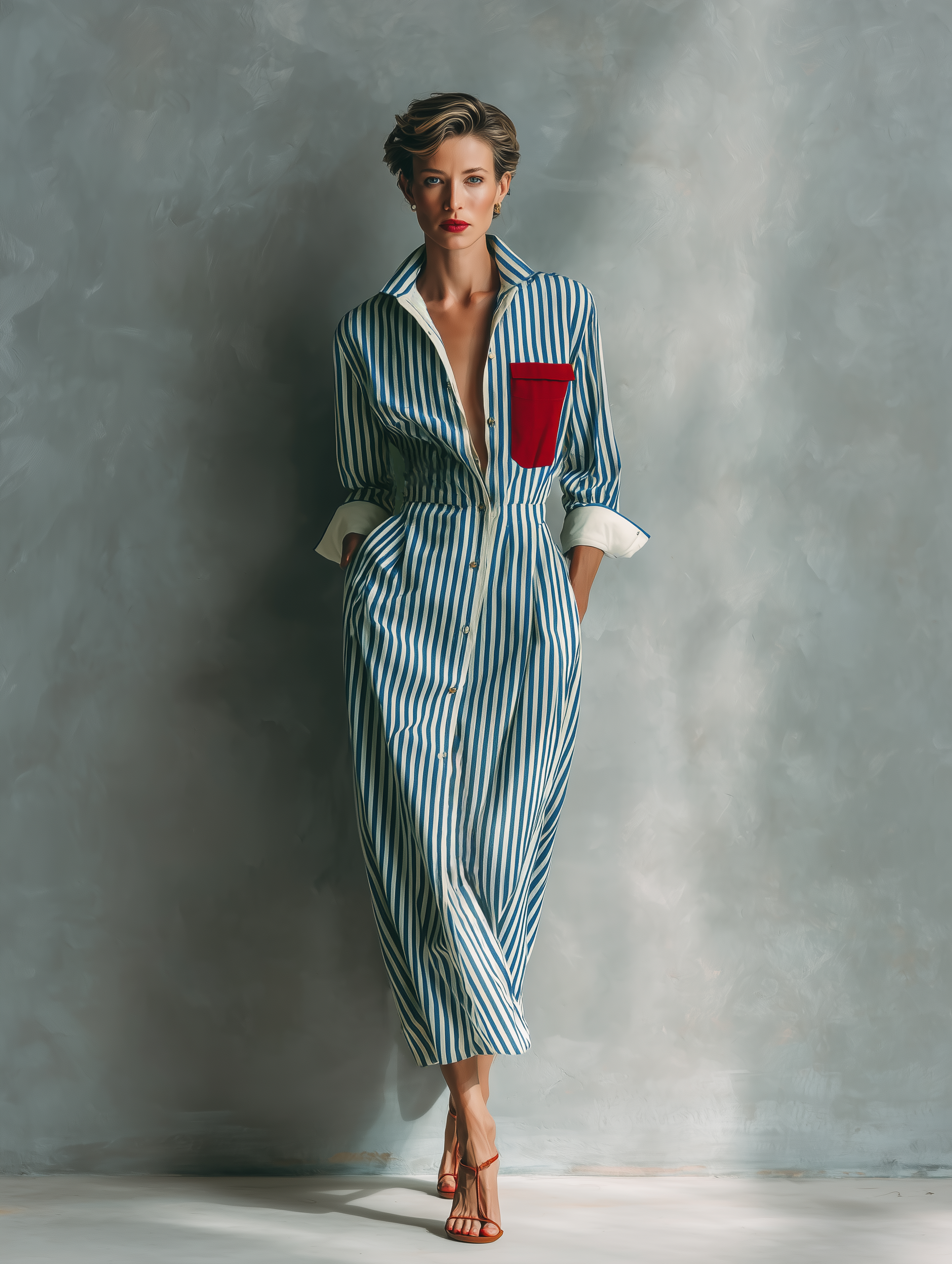 Brisa | Vestido camisero de rayas con bolsillo en el pecho