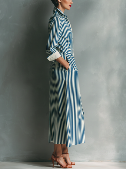 Brisa | Vestido camisero de rayas con bolsillo en el pecho