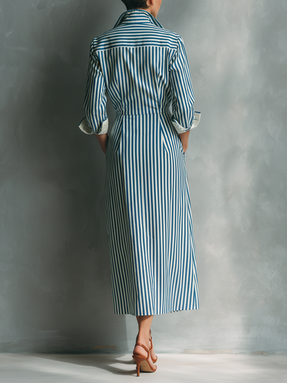 Brisa | Vestido camisero de rayas con bolsillo en el pecho
