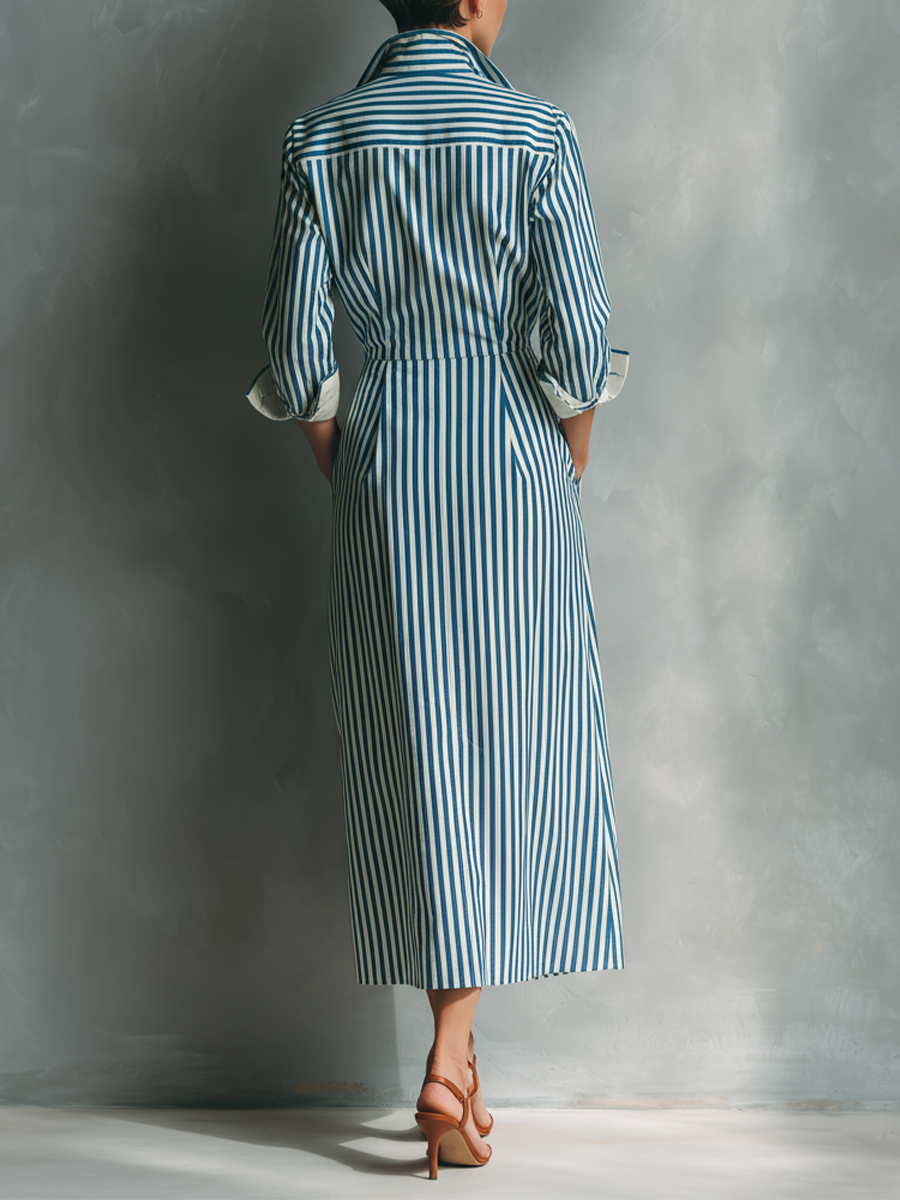 Brisa | Vestido camisero de rayas con bolsillo en el pecho
