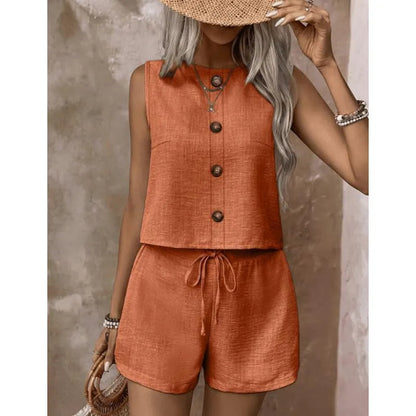 Conjunto para mujer con top sin mangas y pantalón corto ajustable
