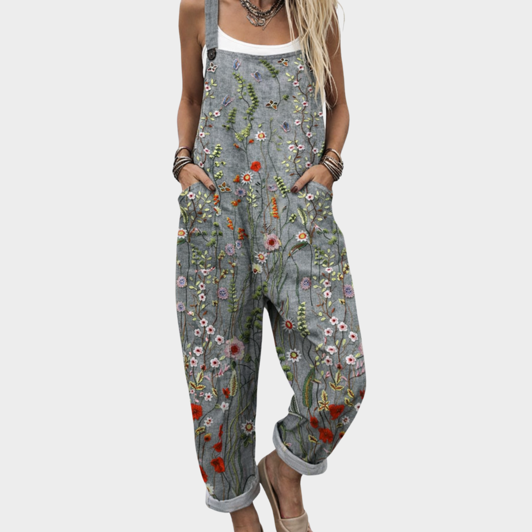 Peto informal estampado con tirantes y bolsillos de parche